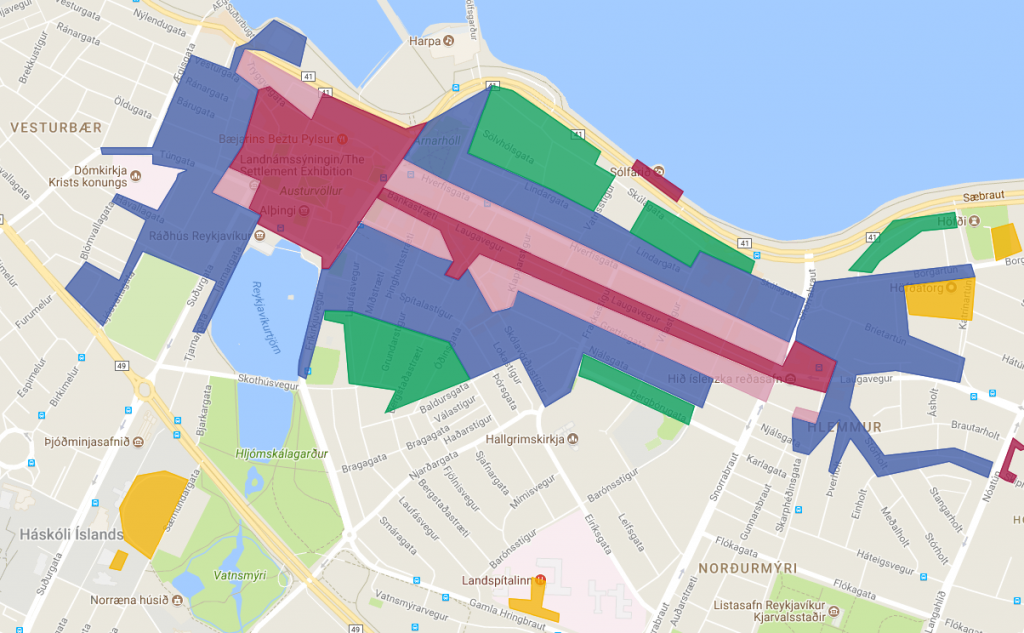 Les zones de stationnement à Reykjavik