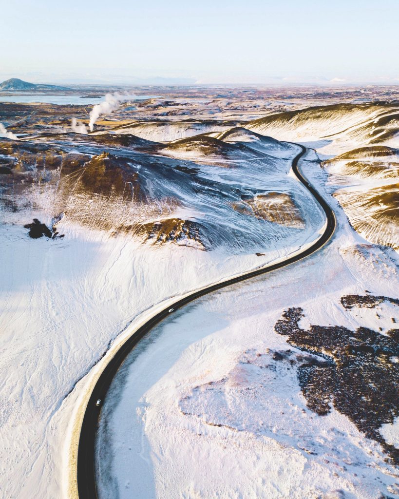 les conditions routières d'Islande en février