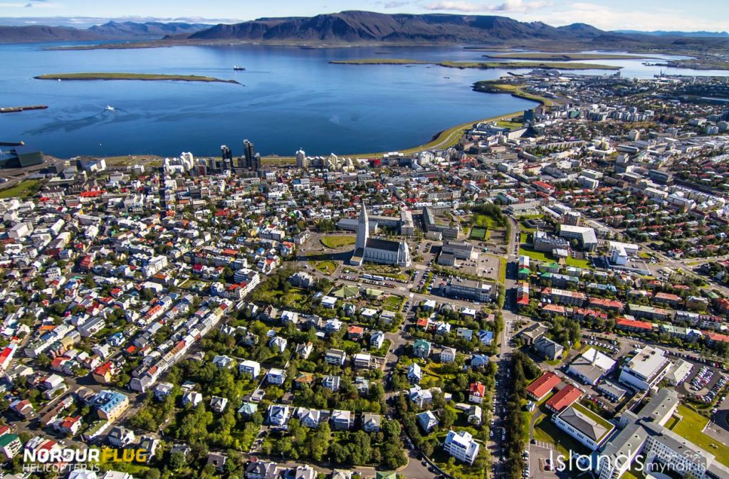 helicopter view of Reykjavik