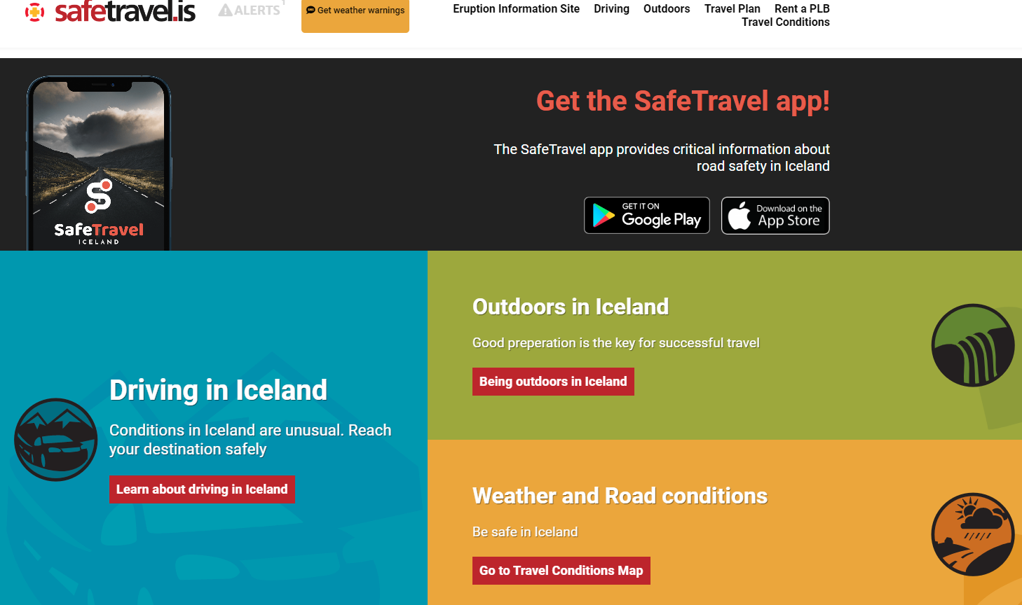 La página web de SafeTravel es imprescindible en Islandia.