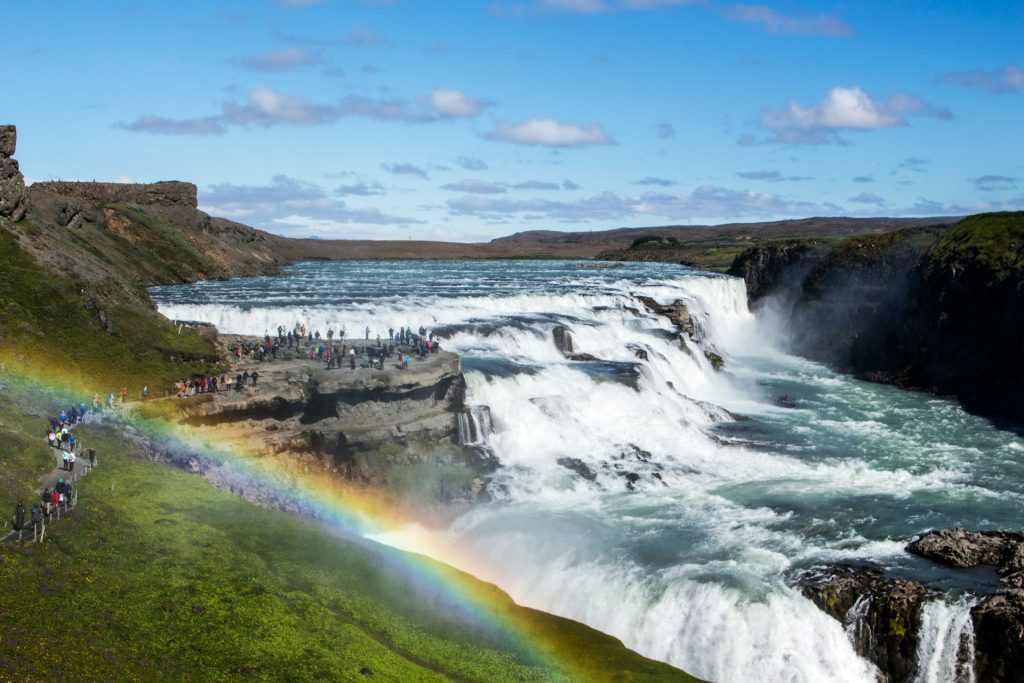 a view of the gullfoss waterfall in Iceland summer time