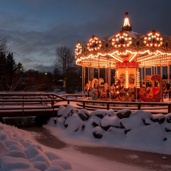 Laugardalur Park in Reykjavik gets decked out with Christmas lights and decorations