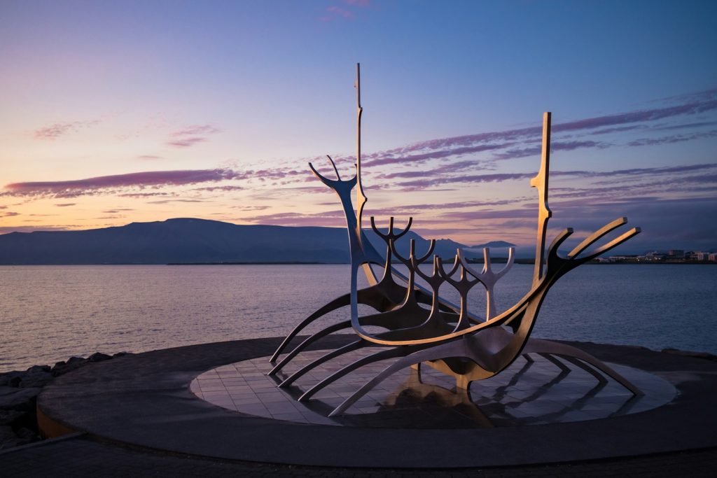 the Mount Esja is at the seashore at the Reykjavik 