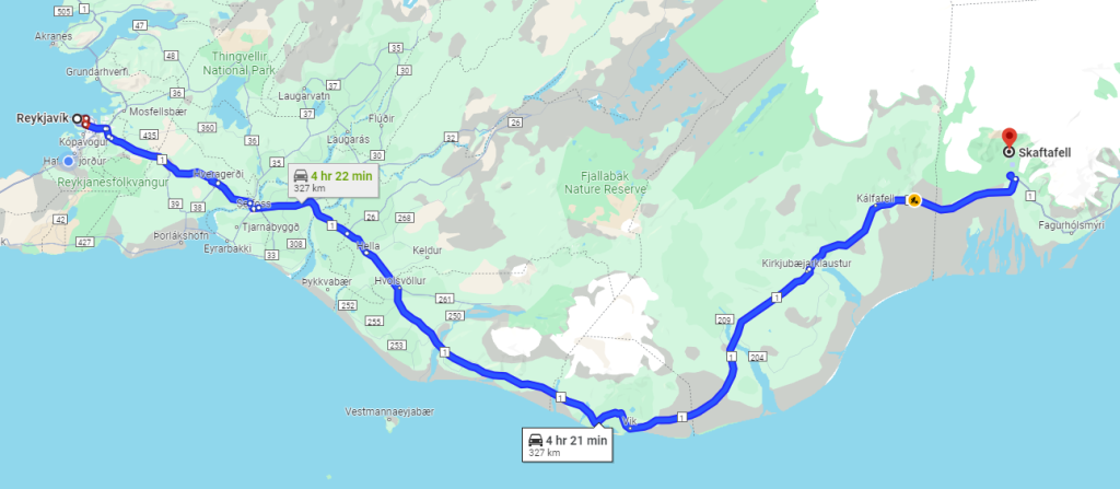 Route map to the filming location of "Miscellaneous Scenes Beyond the Wall" from Reykjavik