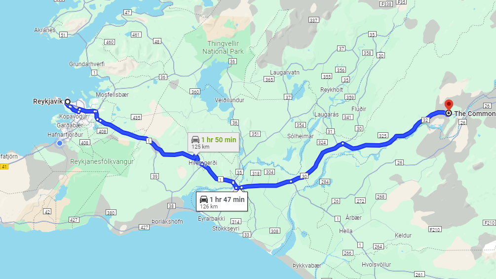 Route map to the filming location of ‘Olly's Village” from Reykjavik