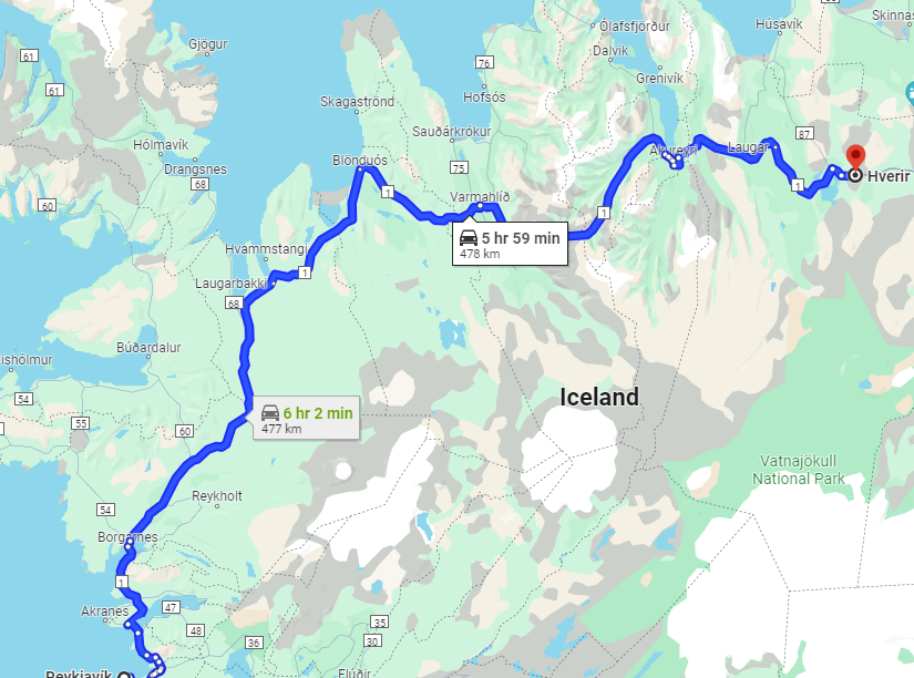 Route map to the filming location  of ‘Corner of The Haunted Forest” from Reykjavik