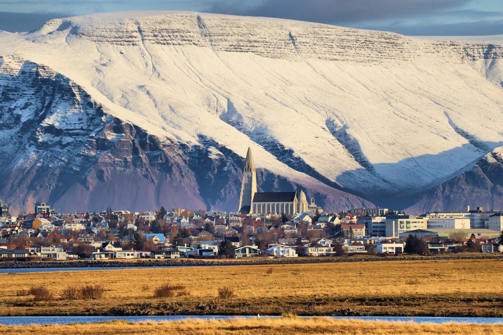 Mount Esja is the backdrop of Reykjavik