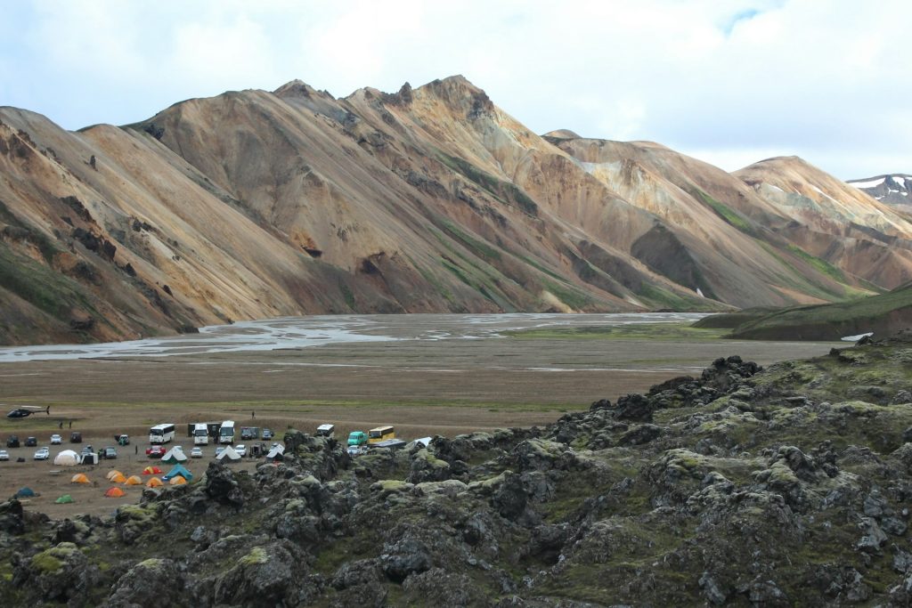 the campsite of Landmannalaugar in Iceland highland