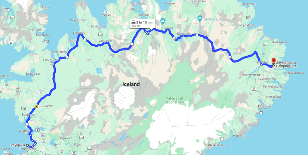 the Seyðisfjörður Campsite location in East Iceland