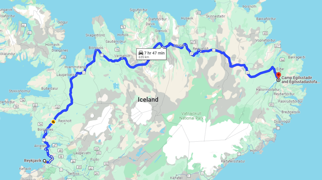 the Egilsstadir Campsite location in East Iceland