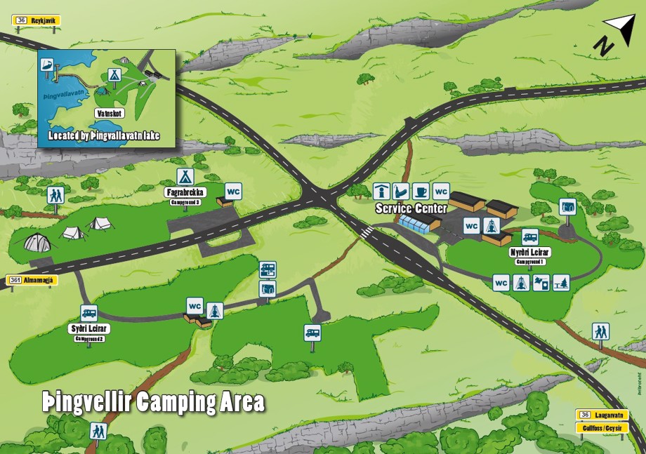 Area map of the  Thingvellir National Park Campsite in Golden circle