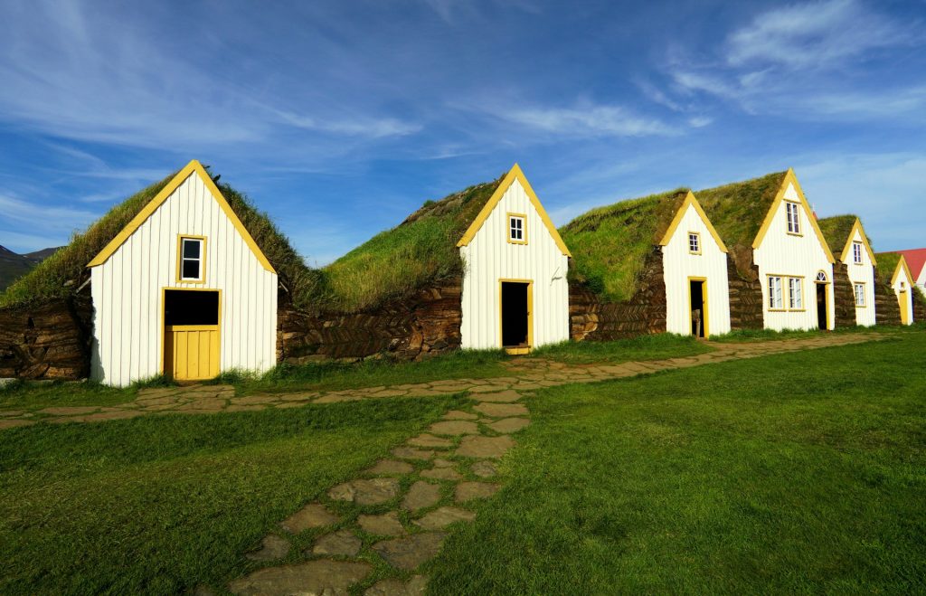 iceland turf house farm in the north fjord