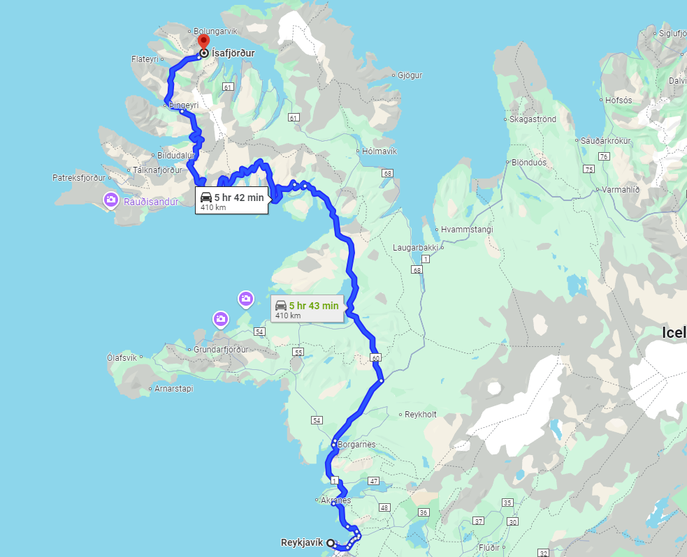 Driving from Reykjavik to Isafjordur