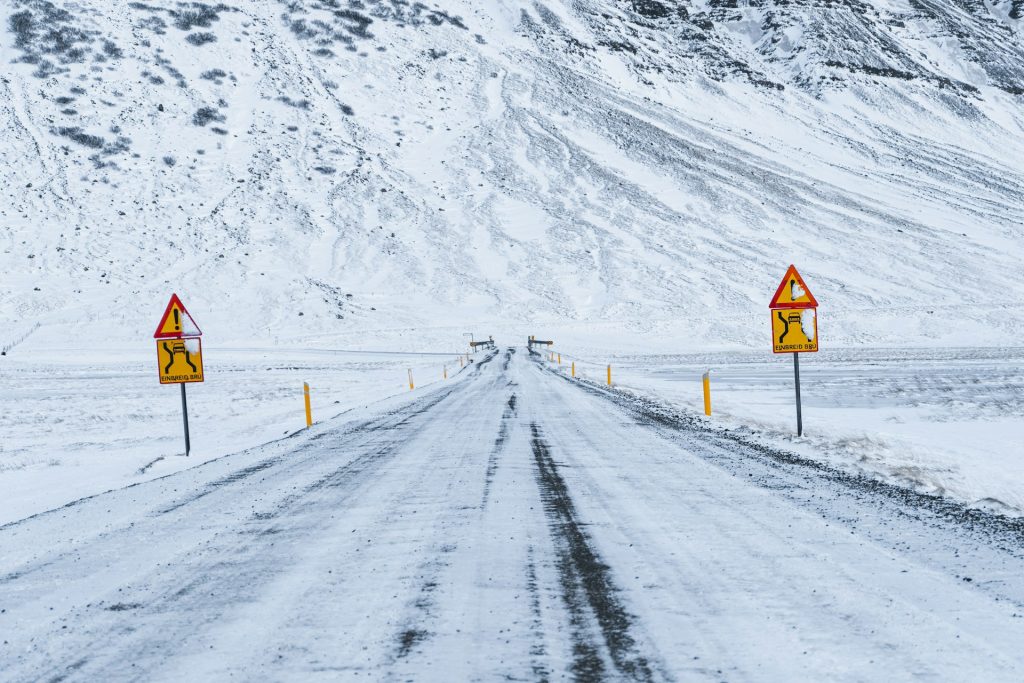 a common view of road in winter iceland