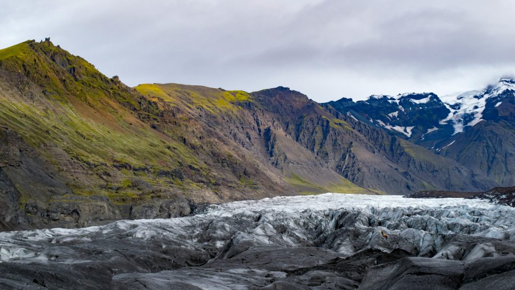 the Sólheimajökull Glacier in south Iceland in summer time