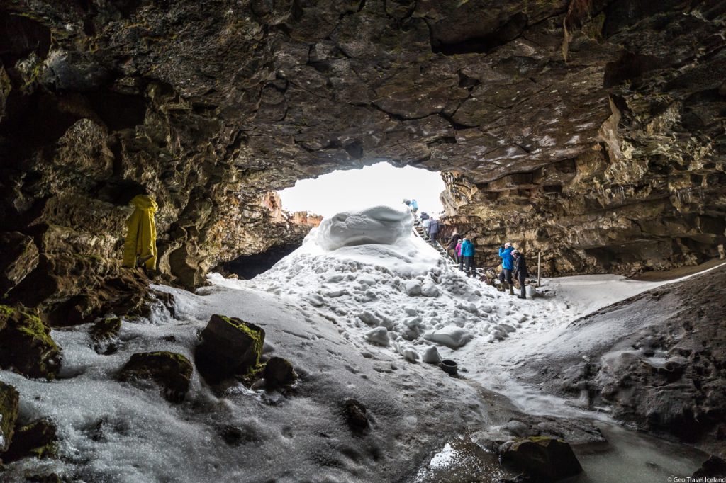 tourists visiting the lava cave