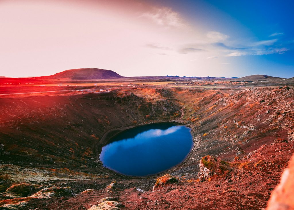 summer iceland view of the kerid crater along the Golden circle