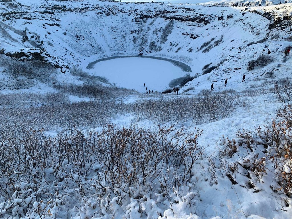 the winter view of Kerid crator Iceland along Golden circle