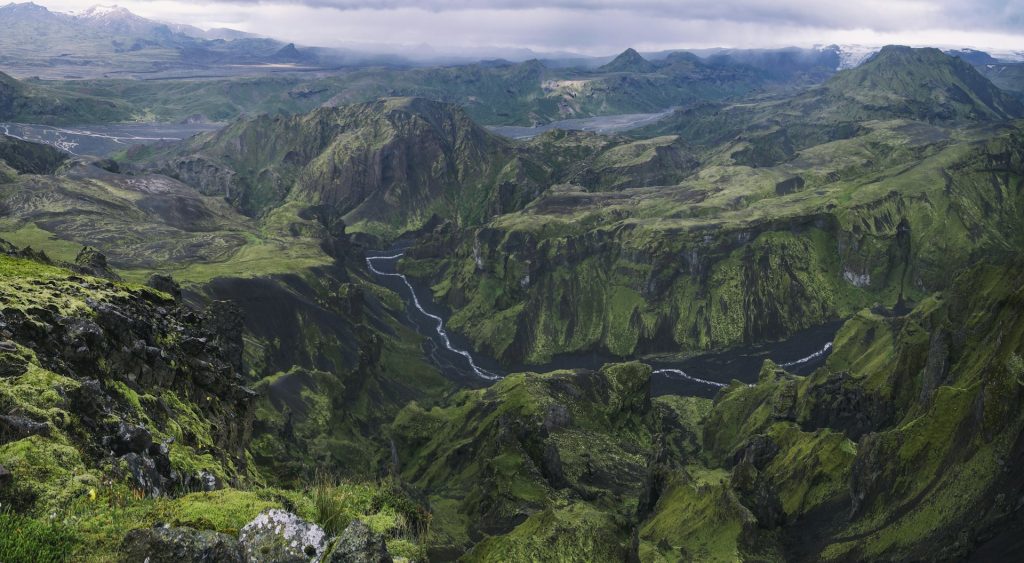 the view of thorsmork in summer time Iceland