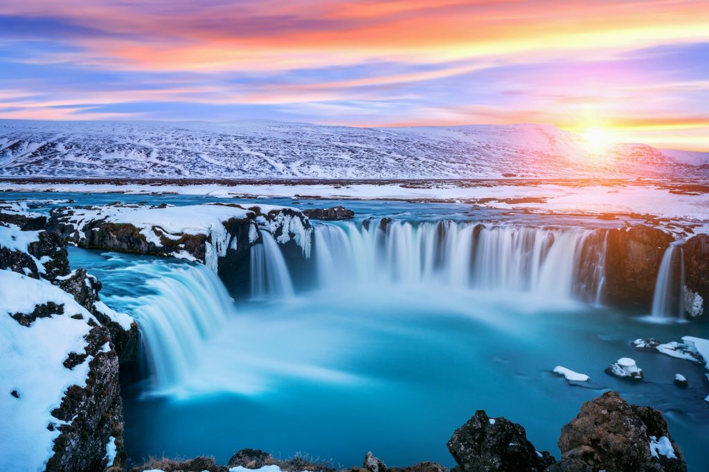 visit Godafoss in Winter time