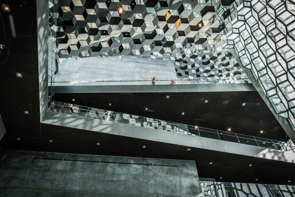 a view inside the Harpar concert hall in Reykjavik